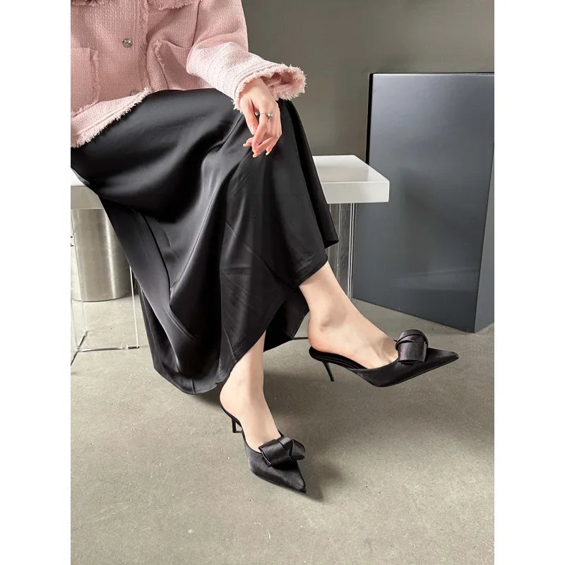 Beige Heeled Sandals Wedding Shoes Shallow Mouth Black High Lace Up Comfort Party Stiletto Clear Pointed Rubber Silk