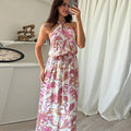Female Off Shoulder Hollow Out Holiday Beach Dress Pattern Print High Waist Long Dress Summer Halter Loose Dress