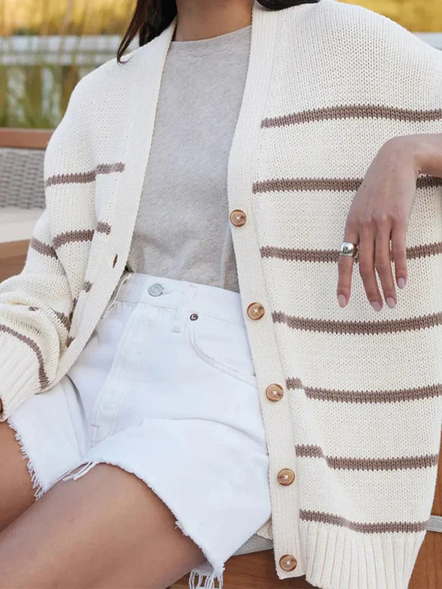 Striped V-neck Knit Cardigan