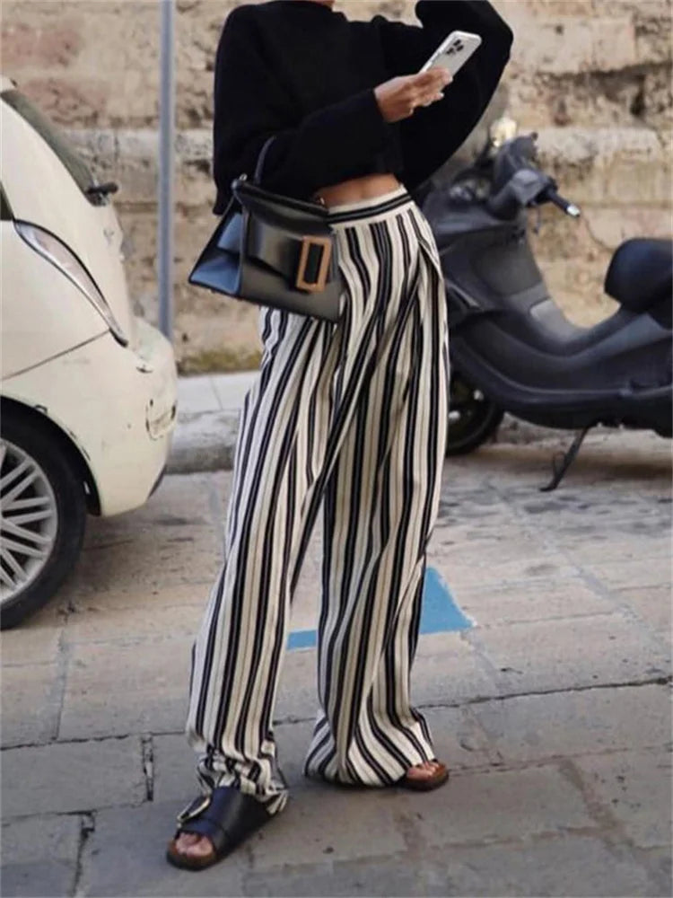 High Waist Zebra Printed Pants Loose Patchwork Wide Leg Trousers Contrast Pocket Flared Trousers