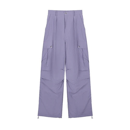 Printing Cargo Trousers for High Waist Patchwork Drawstring Long Pants Female Style