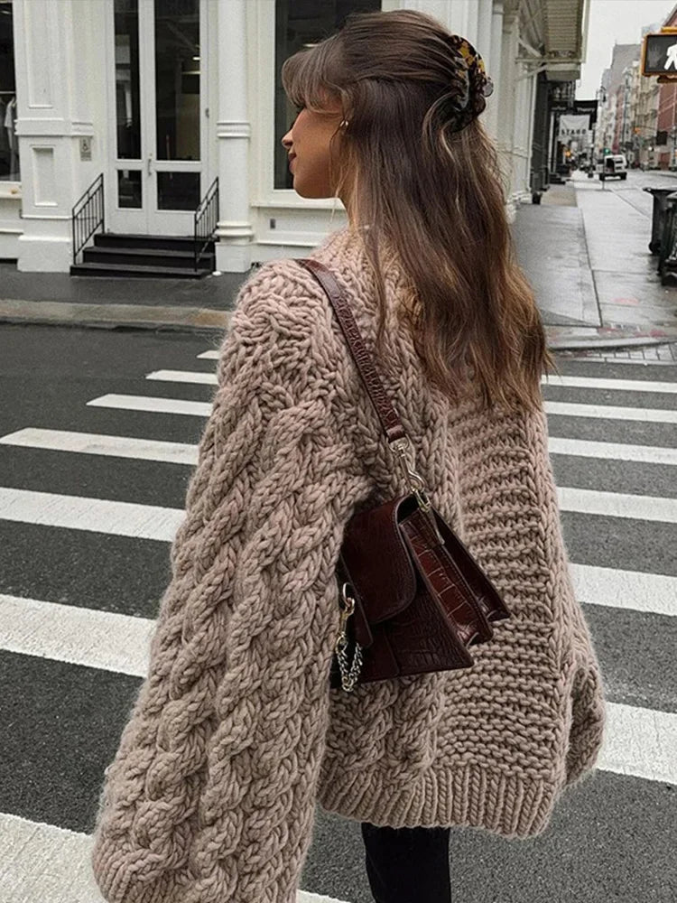 Loose Knitted Sweater High Neck Wide Long Sleeve Female Knitwear Tops Autumn Winter Oversized Lady Pullover