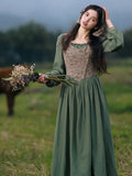 Autumn Long Dresses for Country Style Mori Slim Long Sleeve Fake Twopiece Dress Robe