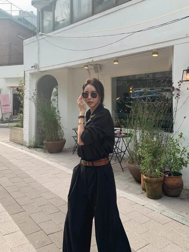 Spring Wide Leg Pants High Waist Korean Loose Trousers Pockets Female