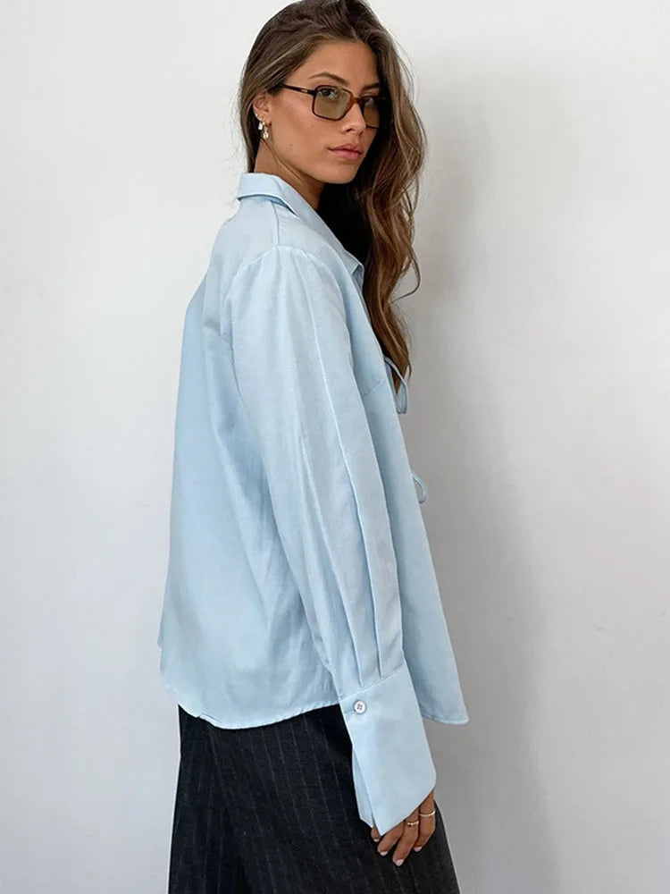 ’s Long Sleeve Shirt Hollow Lace Up Color Top Commuting Patchwork ’s Shirt Cardigan Top