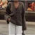 Knitted V-neck Cardigan Loose Single Breasted Pockets Sweater Female Versatile Street Knitwear
