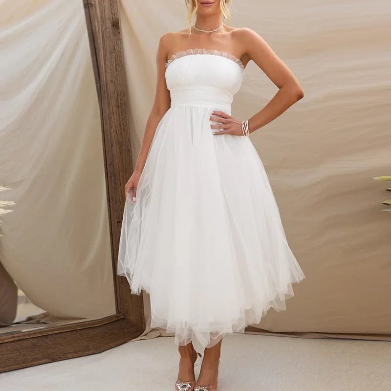 Bralette Mesh Long Dress Summer Hight Waist Princess Dress Sleeveless Party Evening Dresses