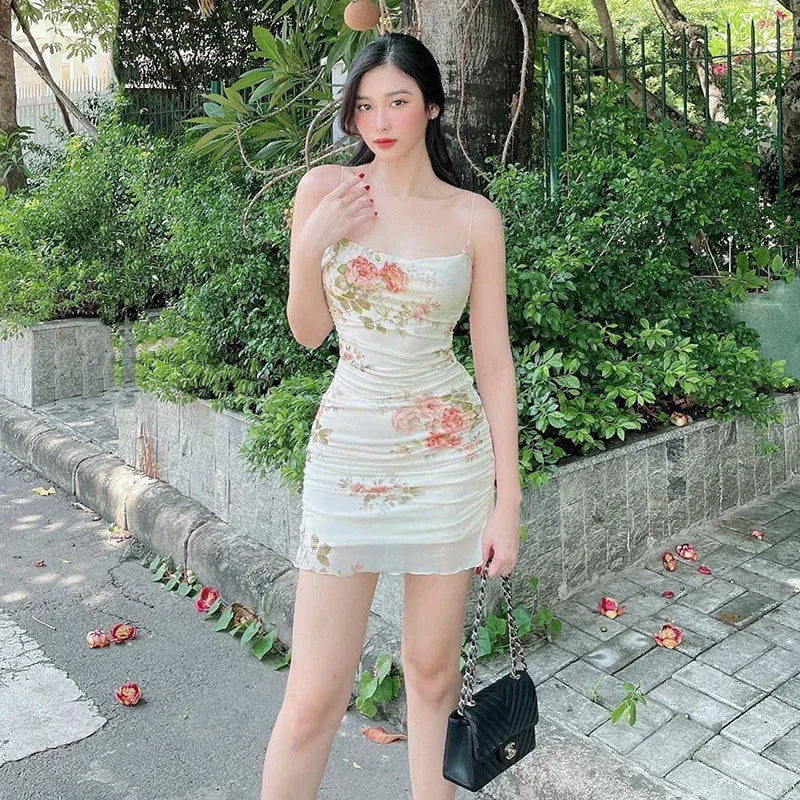 2000s Mini Dress Y2k Aesthetic Sleeveless Ruffles Hem Kawaii Sundress Sweet Girl Fairycore Dresses