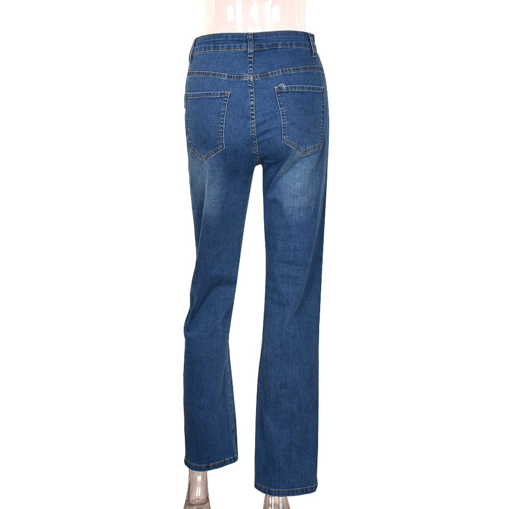 Low Waist Straight Denim Trousers Cyber Y2k Goth Pants Mom Jeans