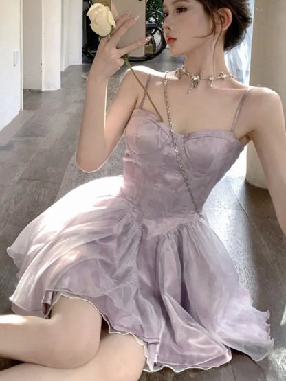 Sweet Strapless Dresses Spaghetti Strap Princess Birthday Party Mini Dress Ball Gown Short Vestidos Outfits