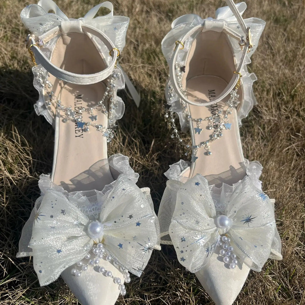 Party Shoes for Designer Shoes Sandals Bridal Shoes Lolita Heel With Pointed Head Shoes White