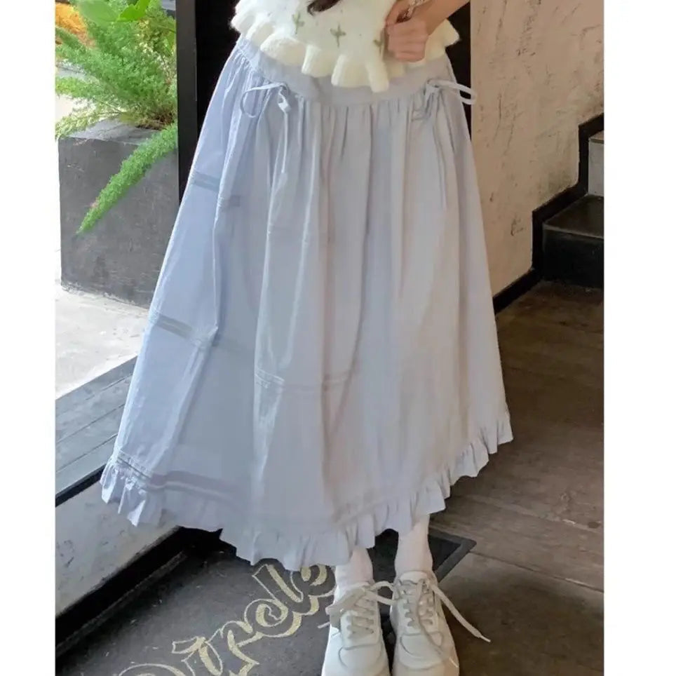 Japanese Kawaii 3 Piece Skirt Sets Lolita Crop Top Blouse + Midi Skirts Korean Suits 2000s