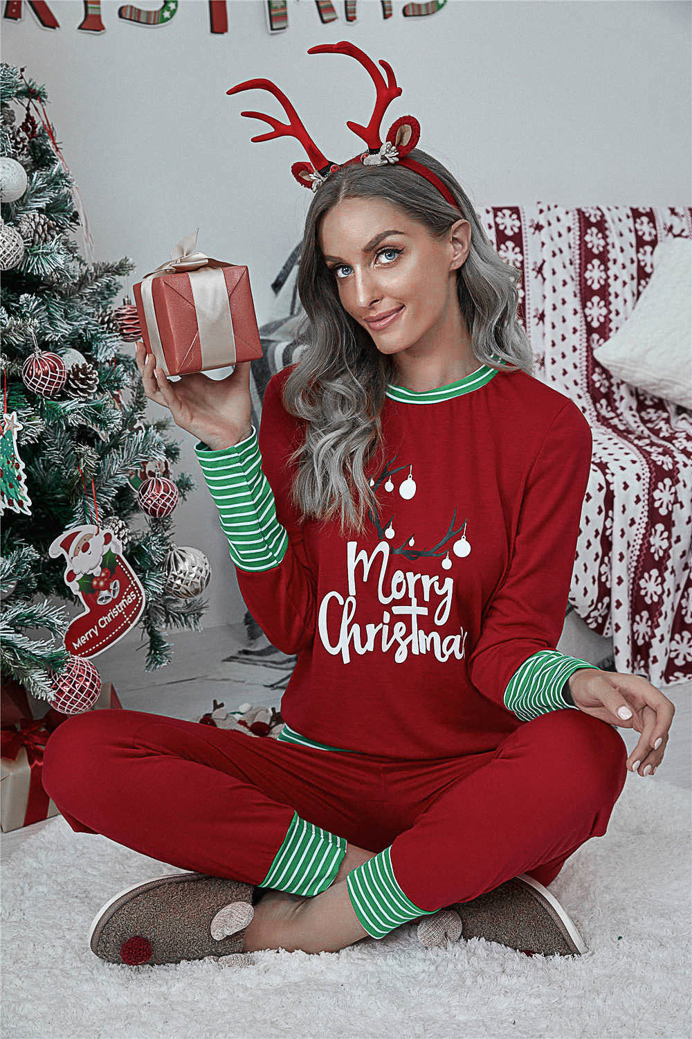 Merry Christmas Pajamas Set Matching Set Full Sleeve Tops+pants 2 Pieces