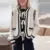 Knitted Lace Up Cardigan Winter Loose Contrast Color O-neck Pockets Sweaters Female Warm Knitwear