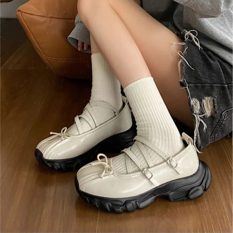 Autumn Chunky Sports Shoes Shallow Butterflyknot Platform Sneakers Flats Outdoor Mary Jane Shoe