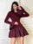 Angora Red Flare Sleeve Mini Dress for Splice Folds Autumn Winter Dress A-line Sweet Bodycon Clothes