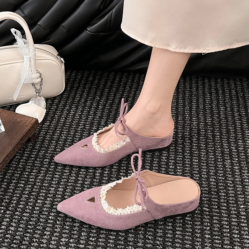 Designer Summer Pointed Toe Mules Slippers Dress Street Style Slip on Shoes