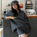 Korean Twopiece Set Vneck Loose Pullover Sweater Top Shorts Outfits Autumn New Suit Female Clothing