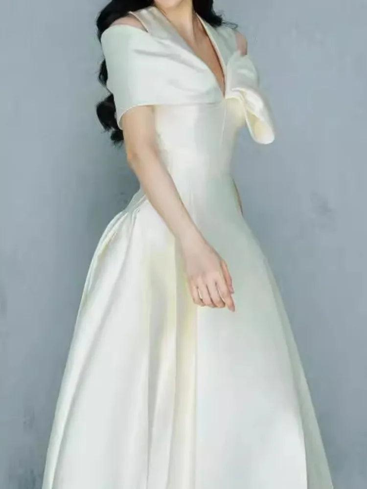 Long Dress Fairy Style V-neck Hollow Waist 3d Bow Pocket Party Dresses for Spring Summer 23a9338