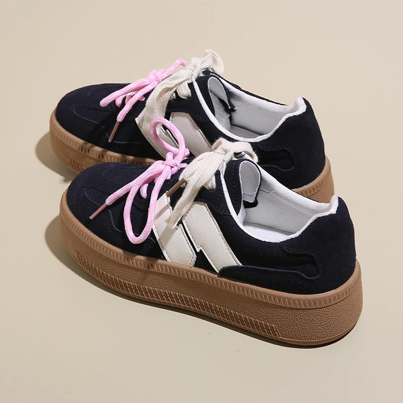 Retro Plank Shoes New Autumn Round Head Laceup Mesh Breathable Lowtop Sports Shoes
