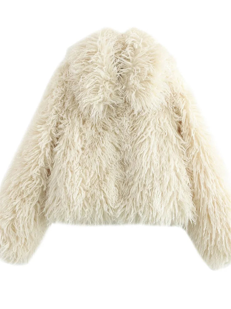 V-neck Loose Cardigan Overcoat for Long Sleeve Patchwork Faux Fur High Street Clothes Female Winter Coat New