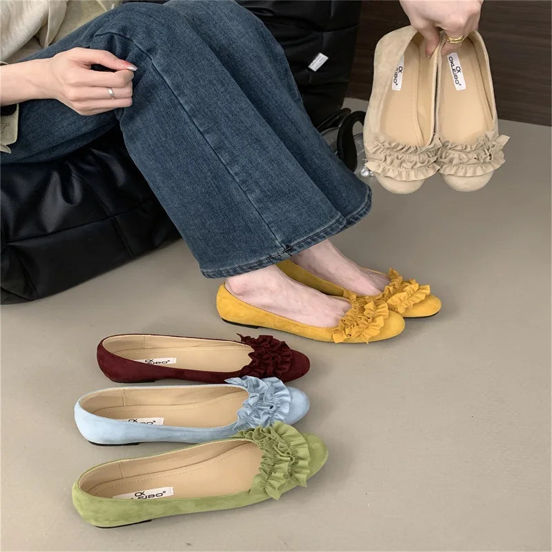 Shoes Woman Flats Shallow Mouth Allmatch Modis Female Sneakers Round Toe Dress New Comfortable Rubber Flock F