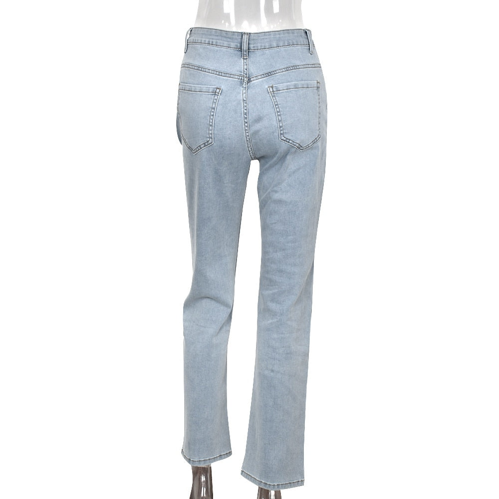 Low Waist Straight Denim Trousers Cyber Y2k Goth Pants Mom Jeans