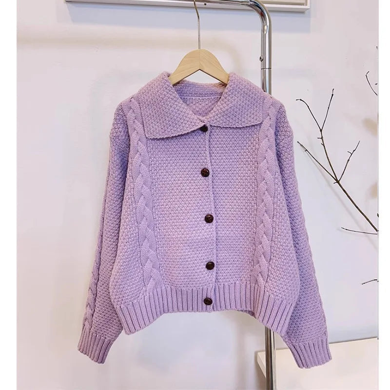 Japanese Lazy Lapel Cardigan Female Sueter Mujer New Age Reduction Sweet Sweater Coat Soft Waxy Knit Cardigan