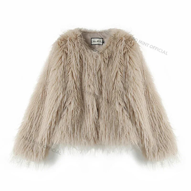 Winter Tassels Faux Fur Coat for Stylish Fluffy Fur Jacket Furry Fox Fur Overcoat Girl Shaggy Outerwear