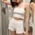 Kawaii 2 Piece Set Fairycore Cottage Bow Camis Crop Tops + Mini Shorts 00s Pajamas Loungewear Y2k Outfits