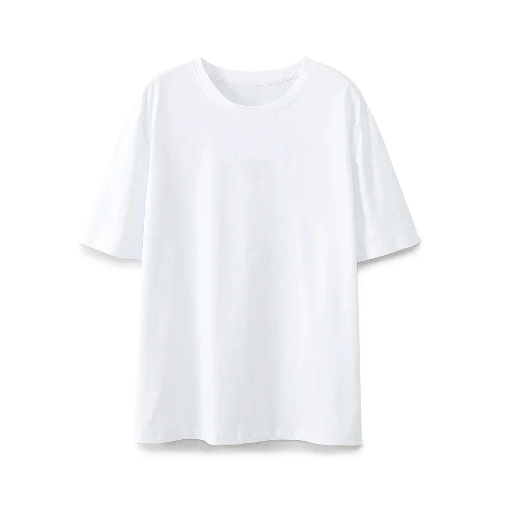 Summer Basic Round Neck Cotton Tshirt Set Short Sleeves Top Female Loose Laceup Straight Leg Pants