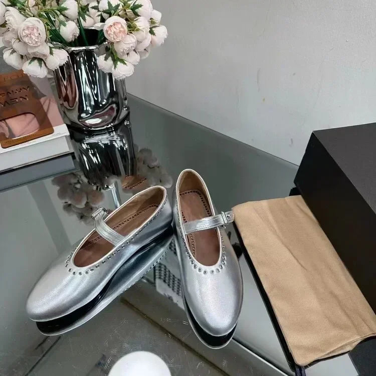 Summer Comfort Flat Mary Jane Single Shoes European and American Rivet Buckle Shoes Dance Shoes