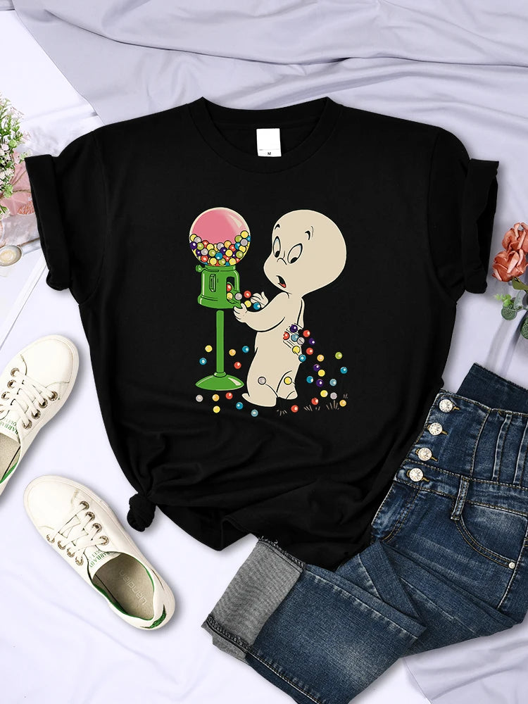 The Little Boy Likes Colored Glass Balls Short Sleeve Creative Street Tops O-neck Clothing All-math Female T-shirts