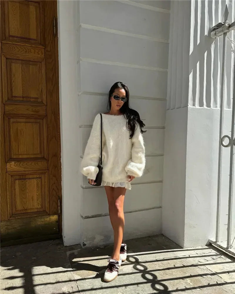 Trendix Loose Backless Knit Pullover for Off Shoulder Long Sleeve Sweater Femme Knitwear Cover-up