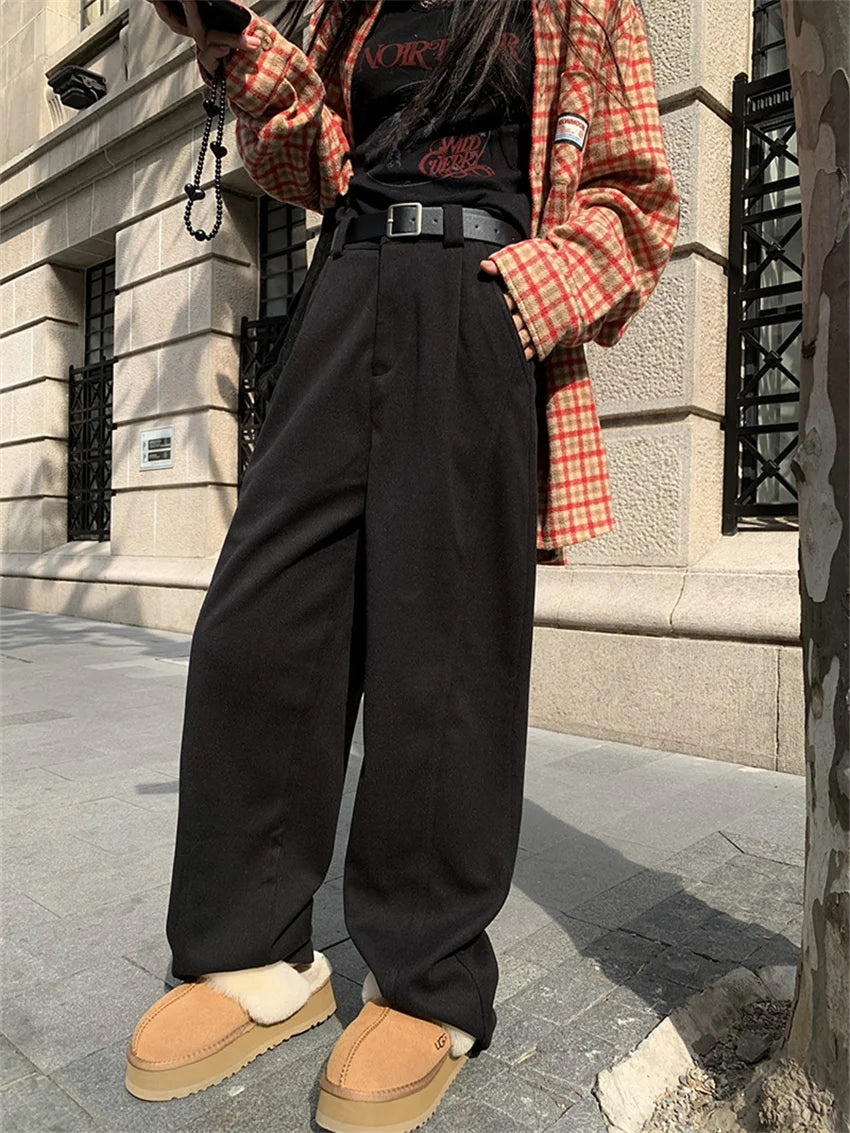 New Winter Pants Thicken Warm Work Wear Loose High Waist Straight All Match Daily