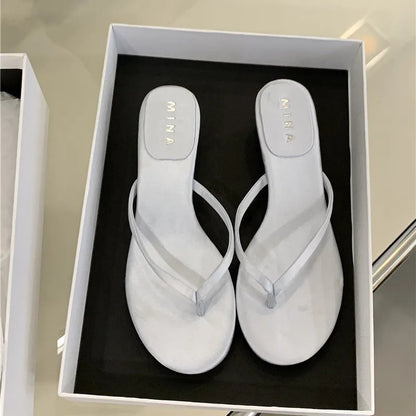 Summer New Brand Slipper Narrow Band Slides Outdoor Dress Flat Heel Vacation Sandal