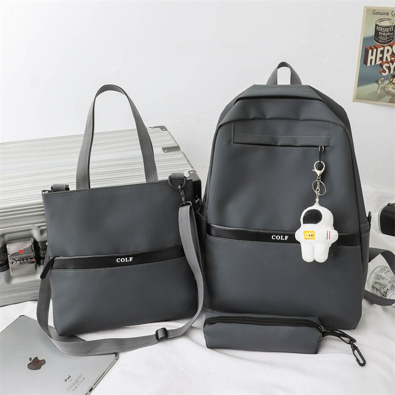 3 Pcs Set Harajuku Laptop Backpack Coating School Bags for Teenage Girl Kawaii College Student Kids Book Bag Rucksack