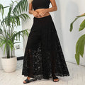 Spring Jacquard Liner Pants Female High Waist Wideleg One Piece Trousers Hollow Lacemesh Patchwork Long Pant