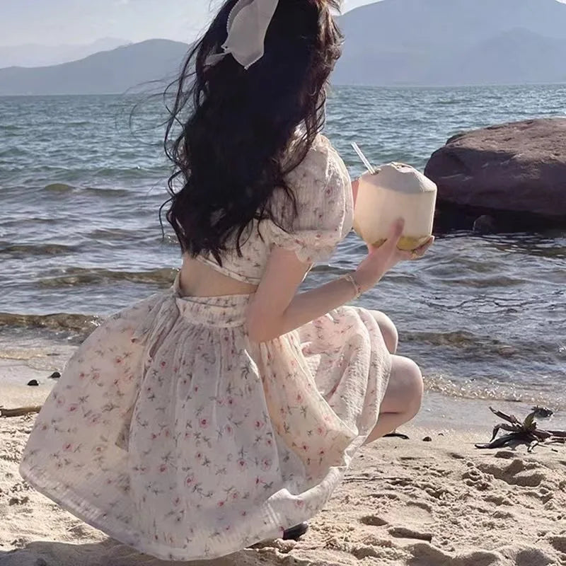 Print Mini Dresses Puff Sleeve Mori Girl Style Sweet Spring Summer Dress Korean Vestidos Mujer