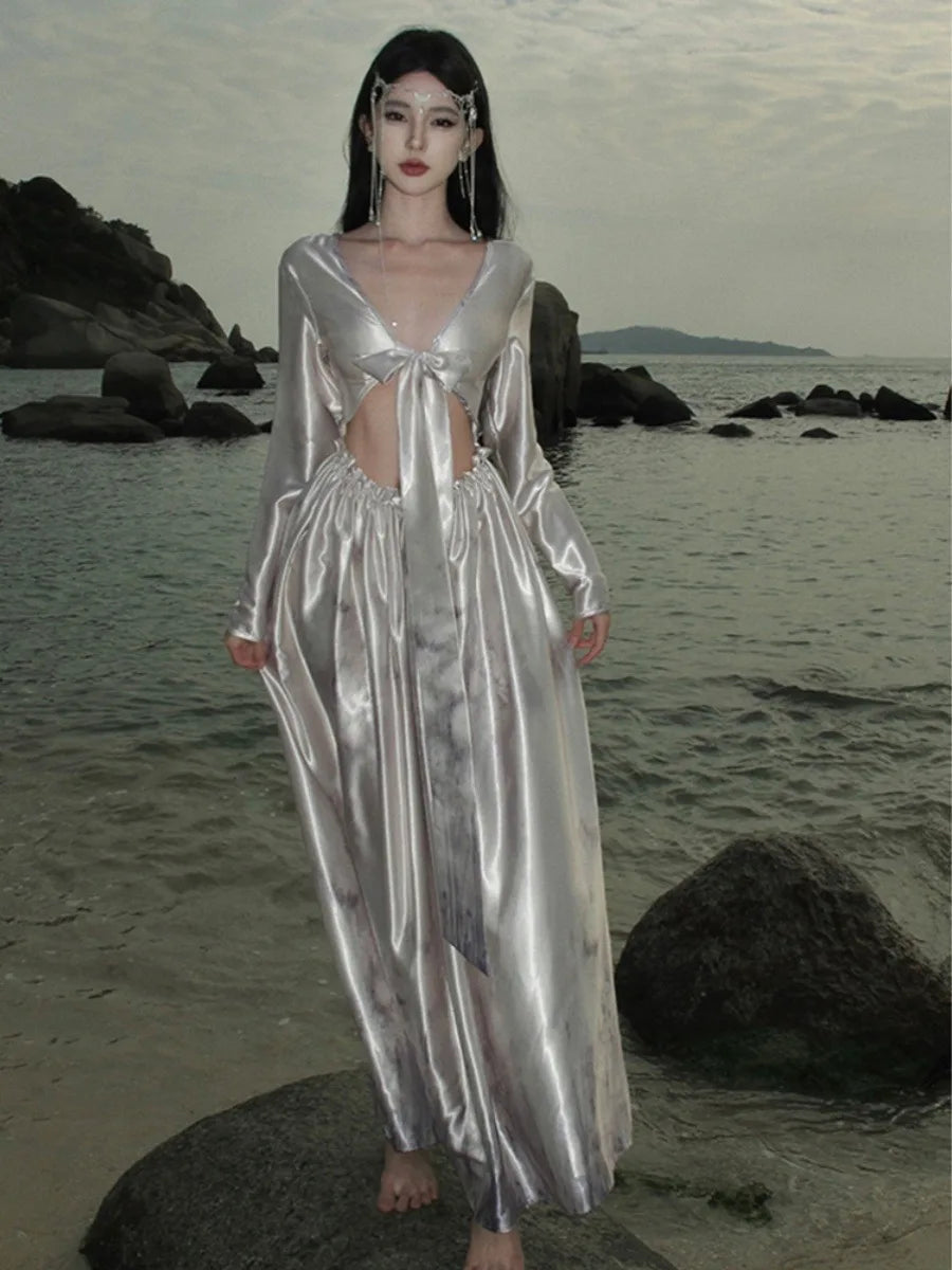 Acetate Satin Dress for Summer New Birthday Adult Party Formal Dress Seaside Vacation Evening Long Dresses.