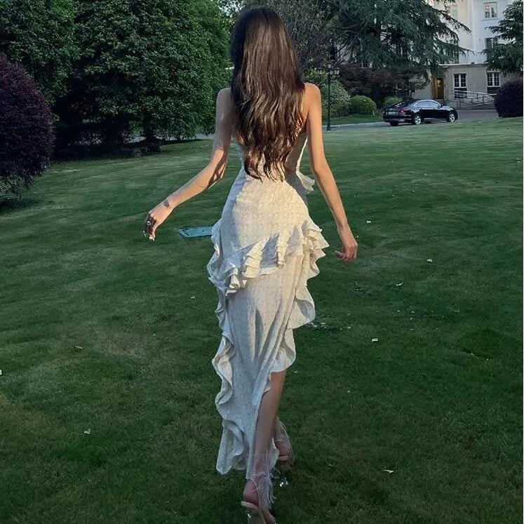 Irregular Suspender Dress Holiday Dress Summer New Formal Highend Female Evening Korean Long Dresses.