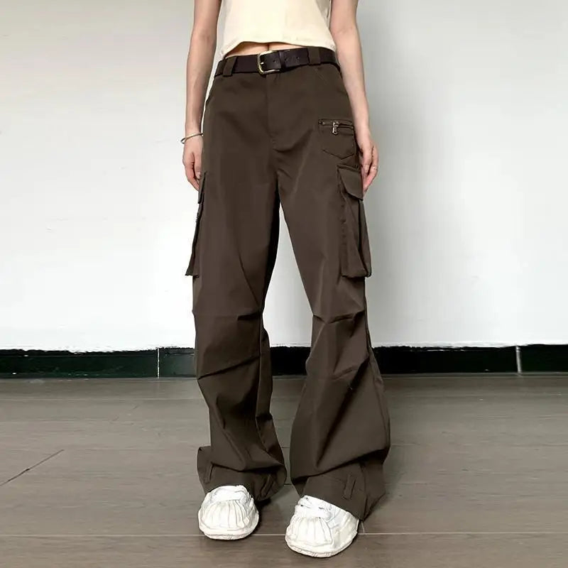 Summer Loose Cargo Pants High Waist Wide Trousers New Full Length Casaul Pants Pocket