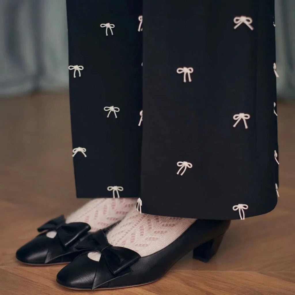Round Toe Bow Decor Pumps Block Low Heels Slip on Hollow Sweet Dress Daily Shoes Party Design Sandals