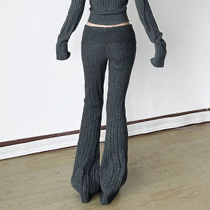 New Style Knitted Pants Lowwaisted Slimfitting Bootcut Pants Autumn Winter Style Versatile Hot Girl Woolen Pants