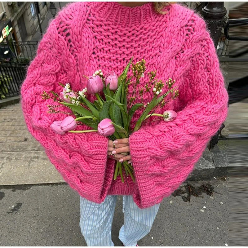 Loose Twist Knitted Sweater Pullover Oversize O-neck Long Batwing Sleeve Female Pullovers Autumn Winter Lady Sweaters