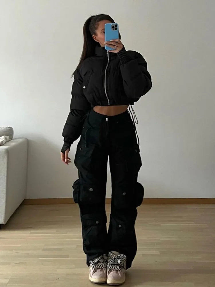 Multiple Pockets Cargo Pants for Loose High Waist Sweatpants Baggy Pant Woman Trousers