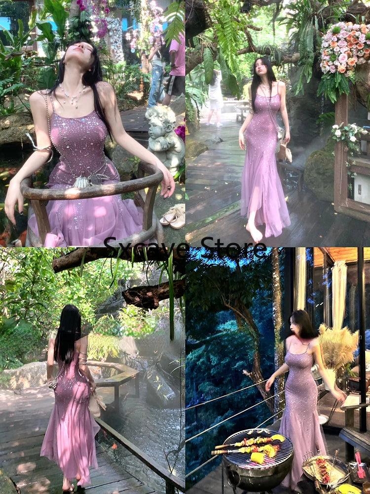Even Party Midi Dress Female Bodycon Strap Dress Even Party Summer Outwear Beach Style Clothing Korean