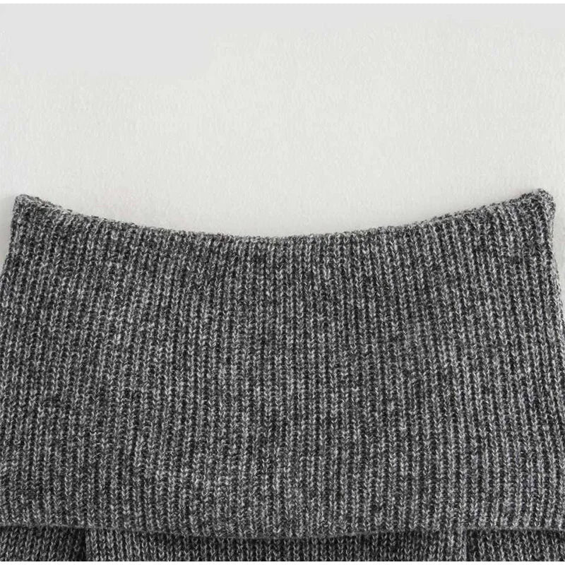 Off Shoulder Sweater With Belt Knitted Thick Long Sleeve Sweaters Female Winter Street Knitwear
