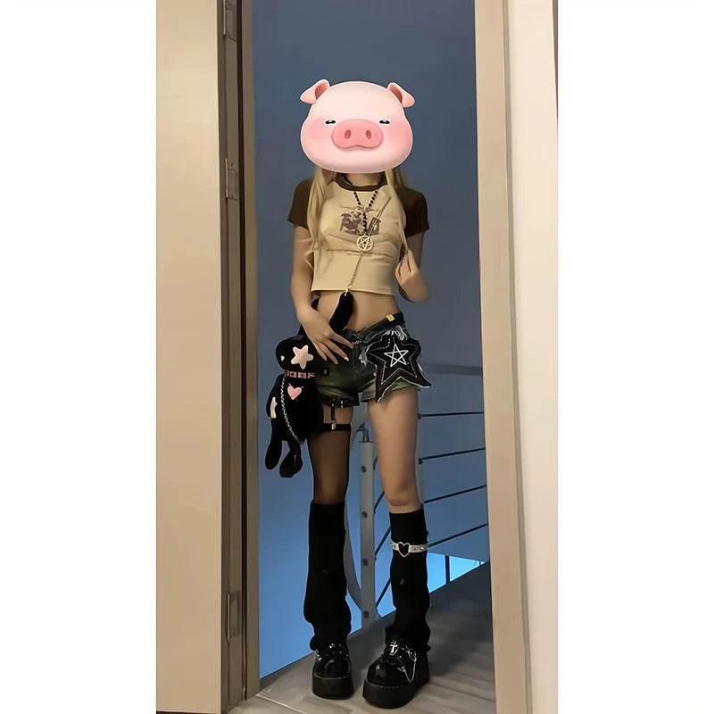 Y2k Star Print Denim Shorts Harajuku Gothic Wide Leg Shorts Jeans Summer High Waist Hot Short Pants New