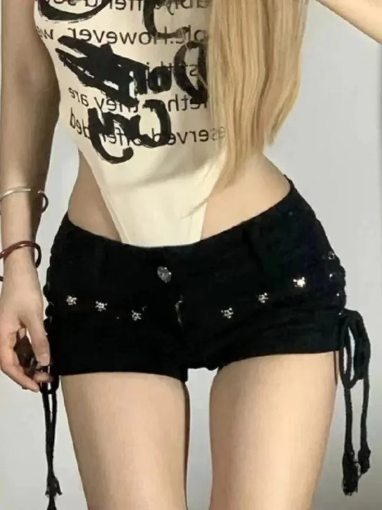 Shorts Skinny Creativity Lace-up Popular Daily Personality Students Holiday American Retro Leisure